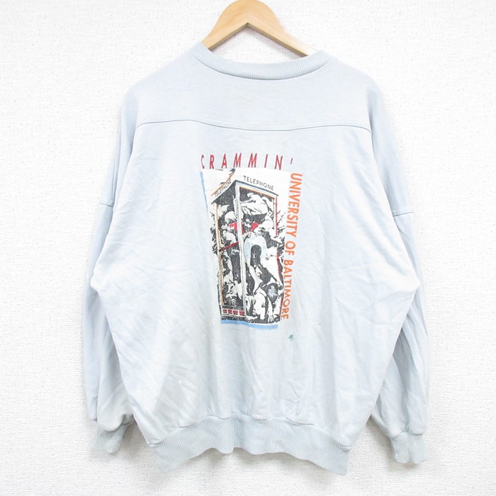XL★古着 長袖 スウェット メンズ 80年代 80s ボルチモア 大学 クルーネック 薄紺 ネイビー 24nov29 中古 スエット トレーナー トップス