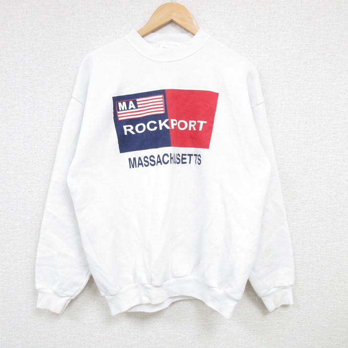 M★古着 TULTEX 長袖 スウェット メンズ 90年代 90s ROCKPORT マサチューセッツ クルーネック 白 ホワイト 24nov29 中古 スエット トレーナー トップス