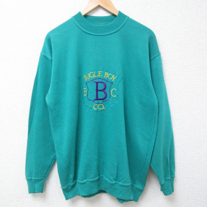 L★古着 長袖 スウェット メンズ 00年代 00s BUGLE BOY CO 刺繍 クルーネック 緑 グリーン 24nov30 中古 スエット トレーナー トップス