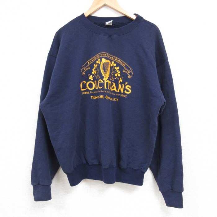 XL★古着 長袖 スウェット メンズ 90年代 90s COLEMANS 大きいサイズ クルーネック USA製 紺 ネイビー 24nov29 中古 スエット トレーナー トップス