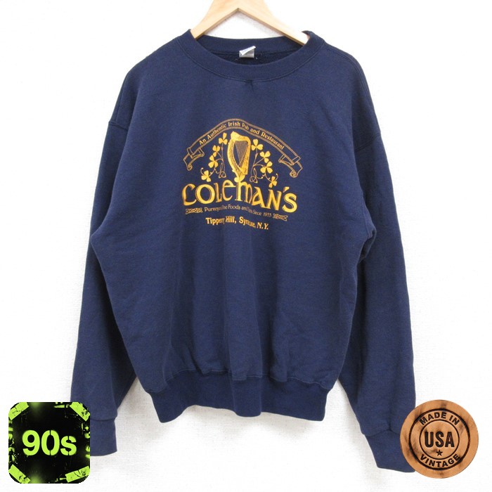 XL★古着 長袖 スウェット メンズ 90年代 90s COLEMANS 大きいサイズ クルーネック USA製 紺 ネイビー 24nov29 中古 スエット トレーナー トップス