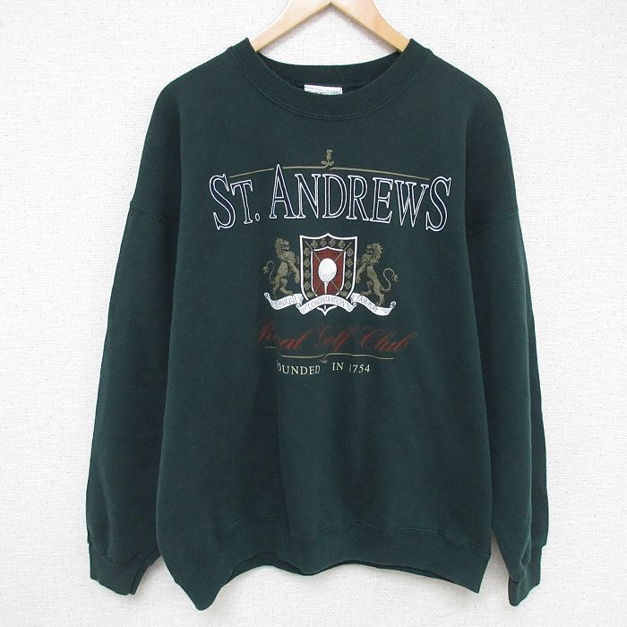 【50%OFF】XL★古着 長袖 スウェット メンズ 90年代 90s ゴルフ クルーネック USA製 濃緑 グリーン 24nov30 中古 スエット トレーナー トップス