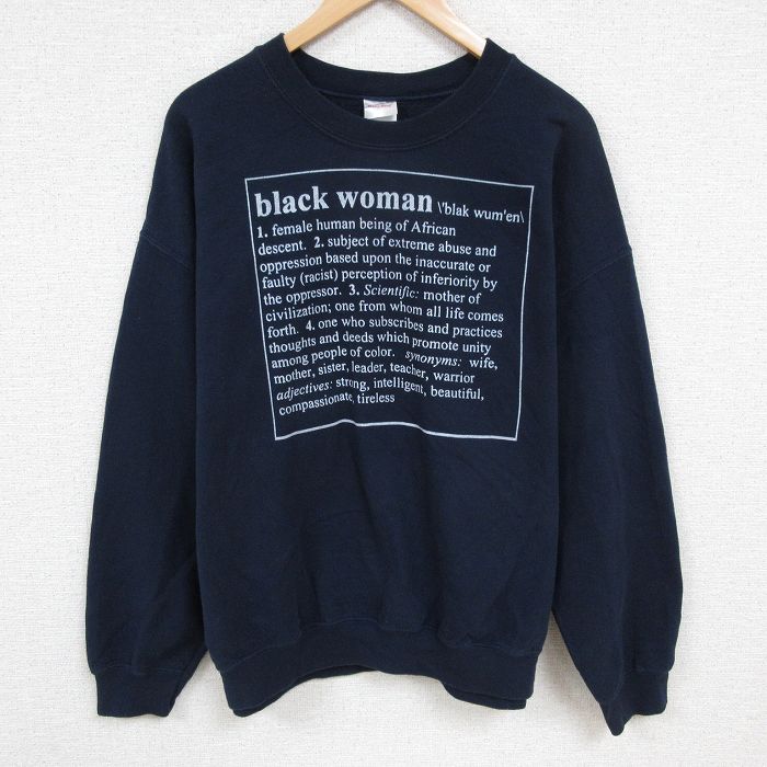【50%OFF】XL★古着 長袖 スウェット メンズ 00年代 00s black woman クルーネック 紺 ネイビー 24nov30 中古 スエット トレーナー トップス