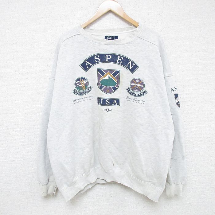 XL★古着 長袖 スウェット メンズ アスペン USA ボロ 大きいサイズ クルーネック グレー 霜降り 24dec02 中古 スエット トレーナー トップス