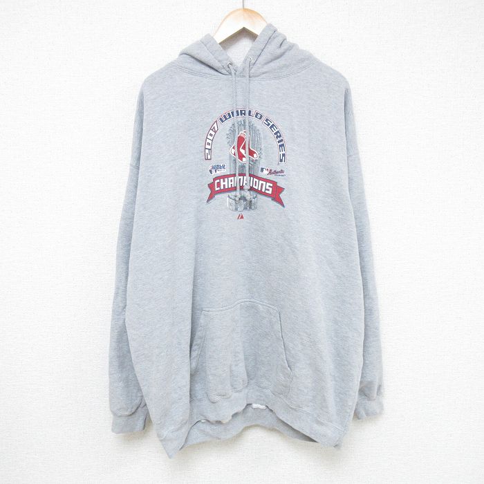 【50%OFF】XL★古着 長袖 スウェット パーカー メンズ 00年代 00s MLB ボストンレッドソックス 大きいサイズ グレー 霜降り メジャーリーグ ベースボール 野球 24dec02 中古 スエット トレーナー トップス