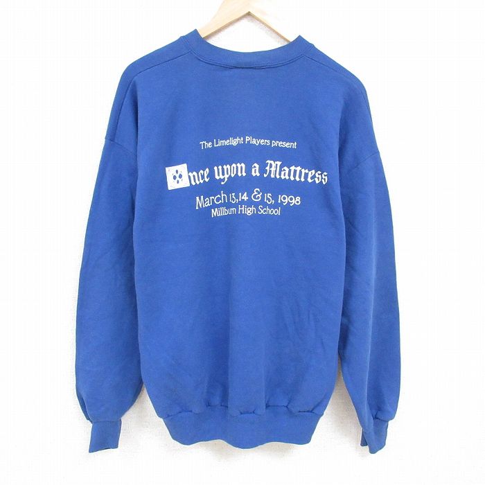 XL★古着 ジャージーズ 長袖 スウェット メンズ 90年代 90s ミルバーン 高等学校 大きいサイズ クルーネック USA製 青 ブルー 24dec03 中古 スエット トレーナー トップス