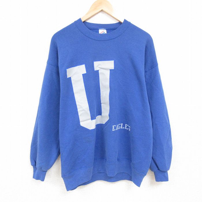 XL★古着 ジャージーズ 長袖 スウェット メンズ 90年代 90s U クルーネック USA製 薄紺 ネイビー 24dec04 中古 スエット トレーナー トップス