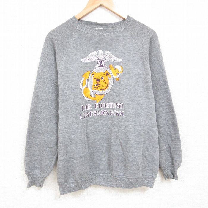 L★古着 ジャージーズ 長袖 スウェット メンズ 80年代 80s ミリタリー 海兵隊 ラグラン クルーネック USA製 グレー 霜降り 24dec04 中古 スエット トレーナー トップス