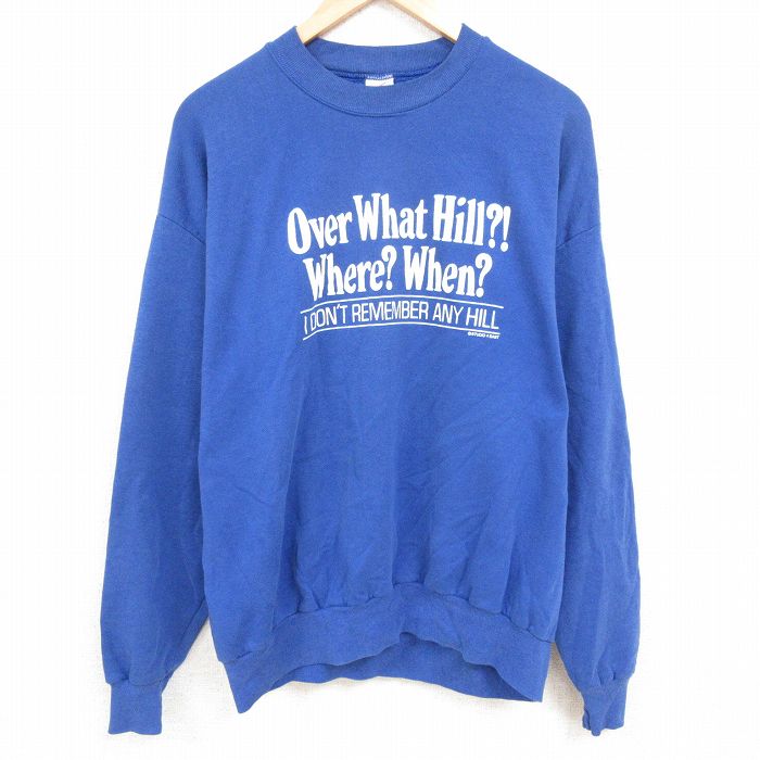 XL★古着 ジャージーズ 長袖 スウェット メンズ 90年代 90s メッセージ 大きいサイズ クルーネック USA製 青 ブルー 24dec04 中古 スエット トレーナー トップス