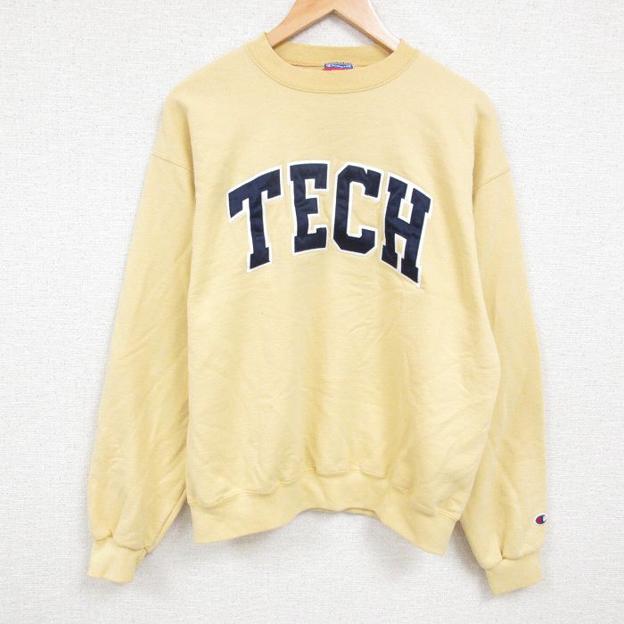 L★古着 チャンピオン Champion 長袖 スウェット メンズ 00年代 00s TECH クルーネック 黄 イエロー 24dec04 中古 スエット トレーナー トップス