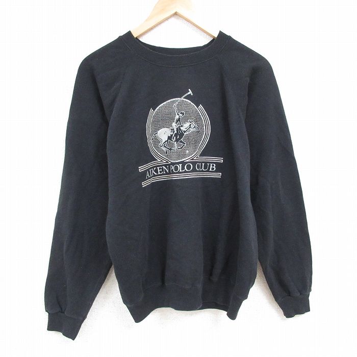 L★古着 ヘインズ Hanes 長袖 スウェット メンズ 80年代 80s エイケンポロクラブ ラグラン クルーネック USA製 黒 ブラック 24dec04 中古 スエット トレーナー トップス