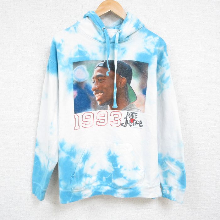 L★古着 長袖 スウェット パーカー メンズ 映画 ポエティックジャスティス トゥパック 2パック 2PAC 水色他 タイダイ 24dec04 中古 スエット トレーナー トップス