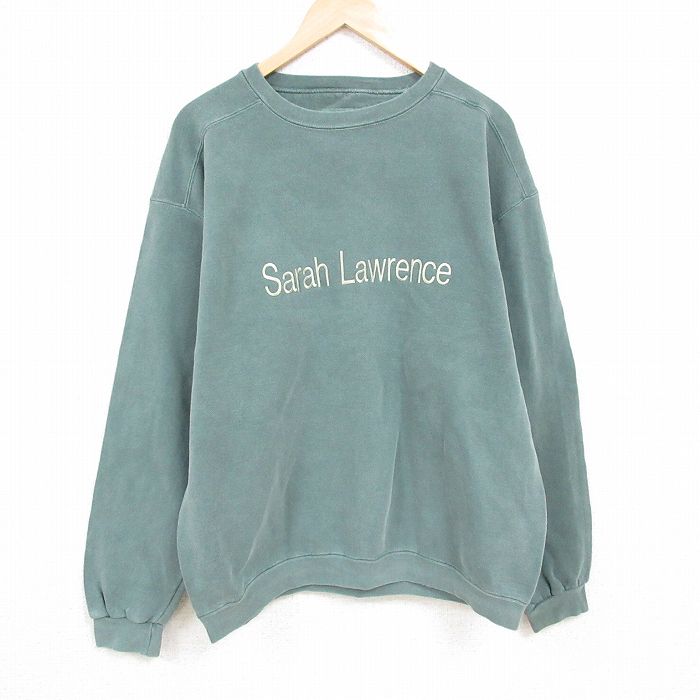 XL★古着 長袖 スウェット メンズ 00年代 00s サラローレンス 刺繍 大きいサイズ クルーネック 緑 グリーン 24dec04 中古 スエット トレーナー トップス