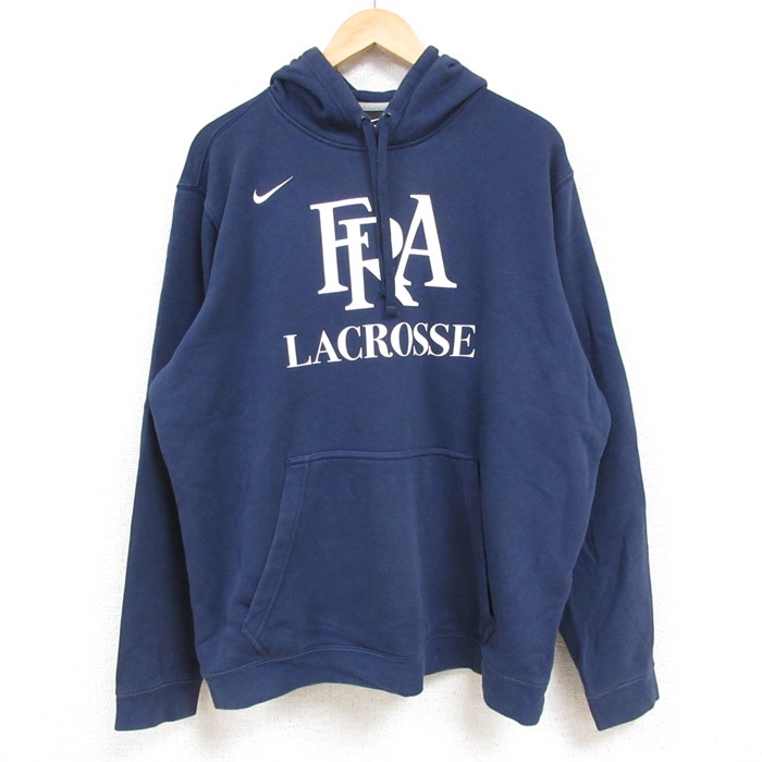 XL★古着 ナイキ NIKE 長袖 スウェット パーカー メンズ ワンポイントロゴ 大きいサイズ 紺 ネイビー 24dec05 中古 スエット トレーナー トップス