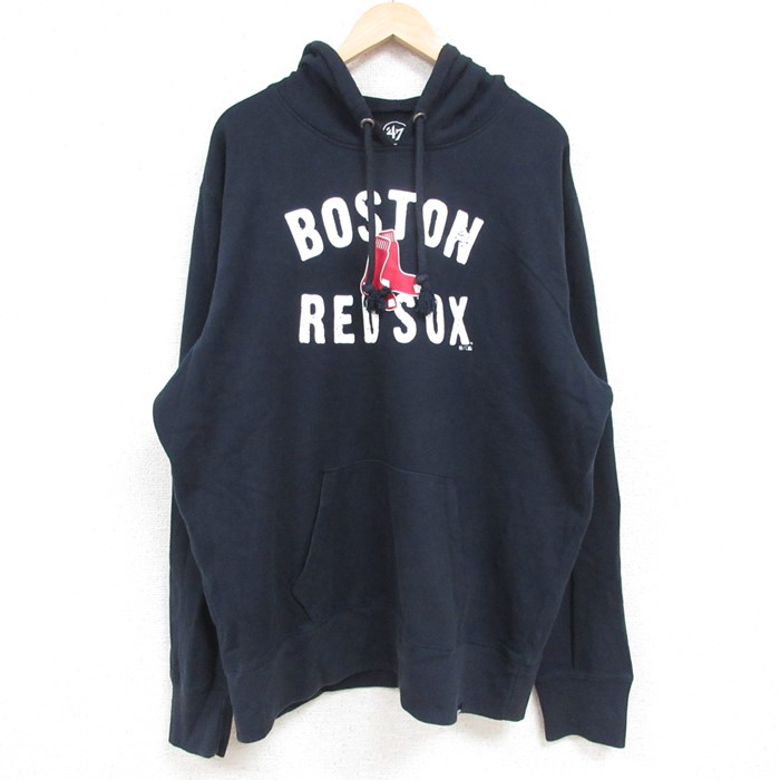 XL★古着 長袖 スウェット パーカー メンズ 00年代 00s MLB ボストンレッドソックス 大きいサイズ 濃紺 ネイビー メジャーリーグ ベースボール 野球 24dec05 中古 スエット トレーナー トップス