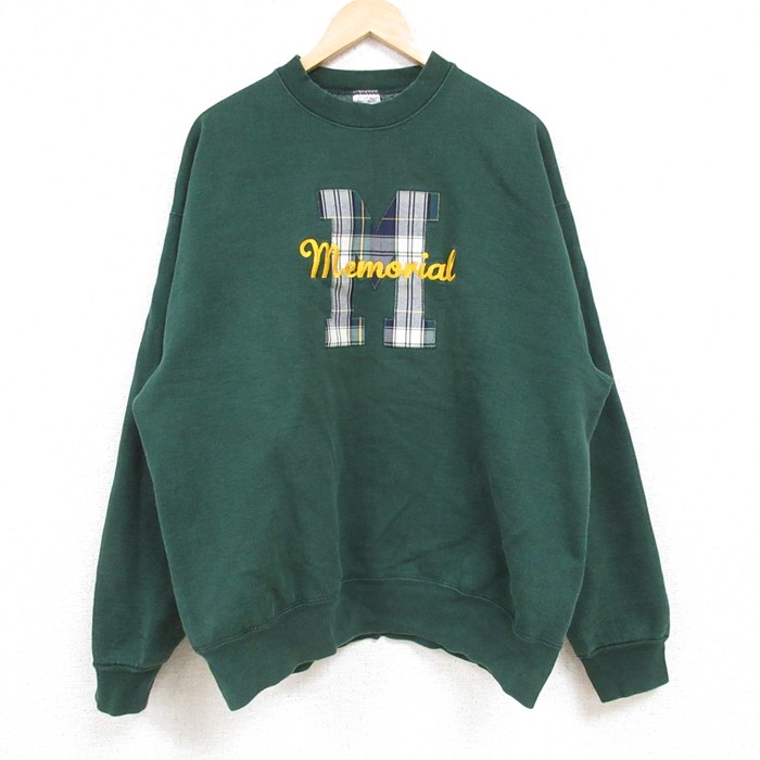 【20%OFF】XL★古着 フルーツオブザルーム 長袖 スウェット メンズ 90年代 90s M クルーネック USA製 緑 グリーン 24dec05 中古 スエット トレーナー トップス