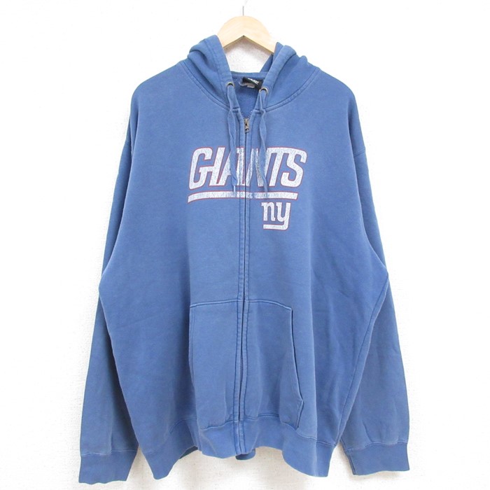 XL★古着 長袖 フルジップ スウェット パーカー メンズ 00年代 00s NFL ニューヨークジャイアンツ 大きいサイズ 薄紺 ネイビー アメフト スーパーボウル 24dec05 中古 スエット トレーナー トップス
