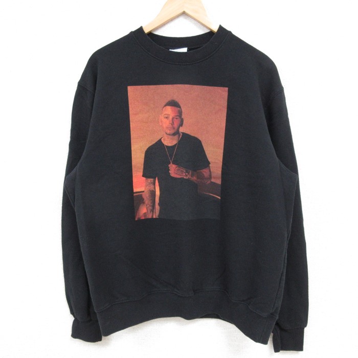 L★古着 チャンピオン Champion 長袖 ロック バンド スウェット メンズ ケインブラウン クルーネック 黒 ブラック 24dec05 中古 スエット トレーナー トップス