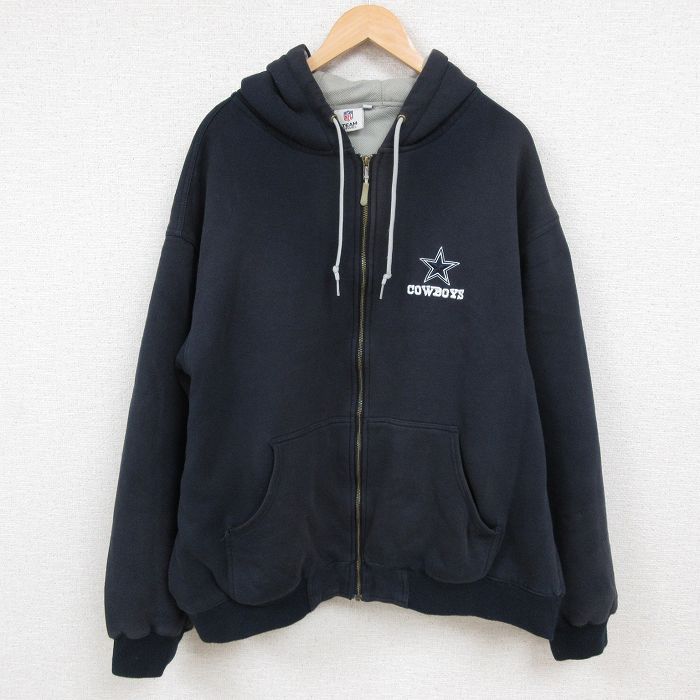 XL★古着 長袖 フルジップ スウェット パーカー メンズ 00年代 00s NFL ダラスカウボーイズ 大きいサイズ 濃紺 ネイビー フード内側サーマル アメフト スーパーボウル 【spe】 24dec06 中古 スエット トレーナー トップス