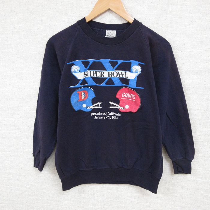 M★古着 長袖 スウェット メンズ 00年代 00s スーパーボウル コットン ラグラン クルーネック 紺 ネイビー 24dec06 中古 スエット トレーナー トップス