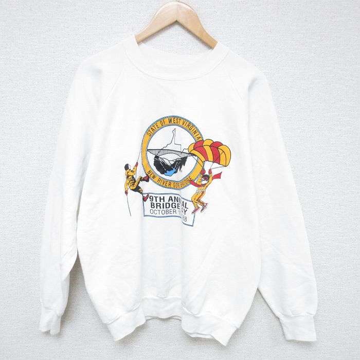 L★古着 フルーツオブザルーム 長袖 スウェット メンズ 80年代 80s ウェストバージニア ラグラン クルーネック USA製 白 ホワイト 24dec06 中古 スエット トレーナー トップス