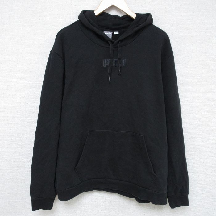 XL★古着 プーマ puma 長袖 スウェット パーカー メンズ ワンポイントロゴ 大きいサイズ クルーネック 黒 ブラック 24dec06 中古 スエット トレーナー トップス