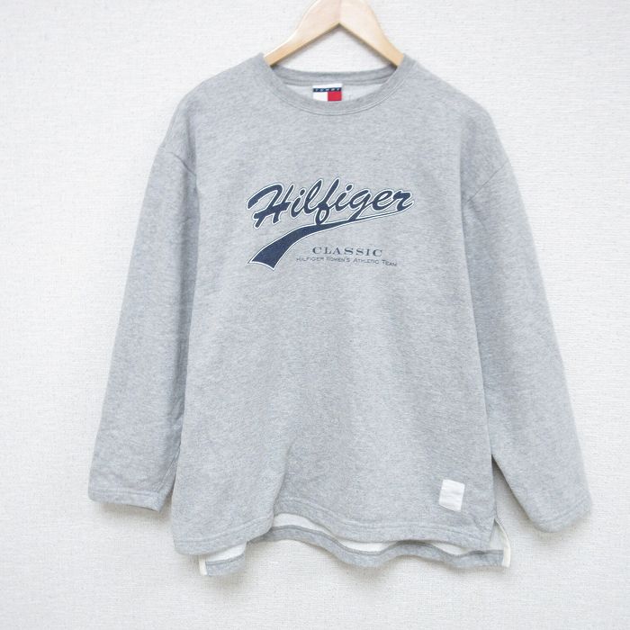【50%OFF】XL★古着 トミーヒルフィガー TOMMY HILFIGER 長袖 ブランド スウェット メンズ 90年代 90s ビッグロゴ クルーネック USA製 グレー 霜降り 24dec06 中古 スエット トレーナー トップス