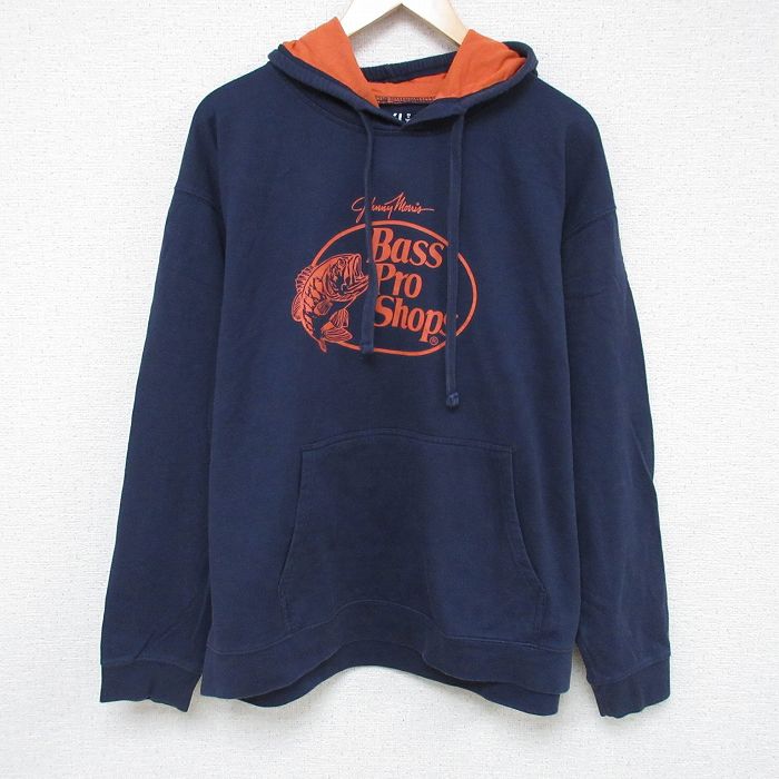 XL★古着 長袖 スウェット パーカー メンズ 魚 大きいサイズ 紺 ネイビー 24dec06 中古 スエット トレーナー トップス