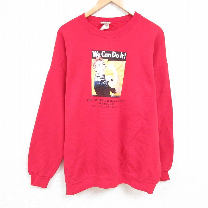 XL★古着 リー Lee 長袖 スウェット メンズ 00年代 00s ロージーザリベッター 大きいサイズ クルーネック 赤 レッド 24dec05 中古 スエット トレーナー トップス