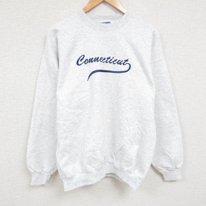 XL★古着 ヘインズ Hanes 長袖 スウェット メンズ 00年代 00s コネチカット 刺繍 大きいサイズ クルーネック 薄グレー 霜降り 24dec05 中古 スエット トレーナー トップス
