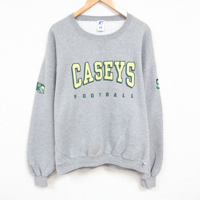 XL★古着 ラッセル 長袖 スウェット メンズ 00年代 00s CASEYS フットボール 大きいサイズ クルーネック グレー 霜降り 24dec05 中古 スエット トレーナー トップス