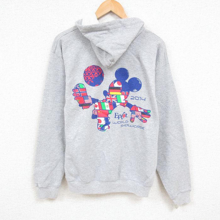 L★古着 ヘインズ Hanes 長袖 フルジップ スウェット パーカー メンズ ディズニー DISNEY ミッキー MICKEY MOUSE グレー 霜降り 24dec05 中古 スエット トレーナー トップス