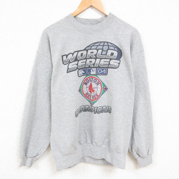 XL★古着 長袖 スウェット メンズ 00年代 00s MLB ボストンレッドソックス クルーネック グレー 霜降り メジャーリーグ ベースボール 野球 24dec05 中古 スエット トレーナー トップス
