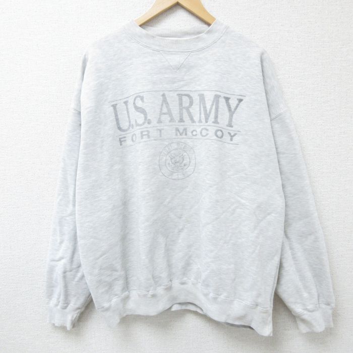 XL★古着 長袖 スウェット メンズ 00年代 00s ミリタリー USアーミー 大きいサイズ クルーネック 薄グレー 霜降り 24dec13 中古 スエット トレーナー トップス