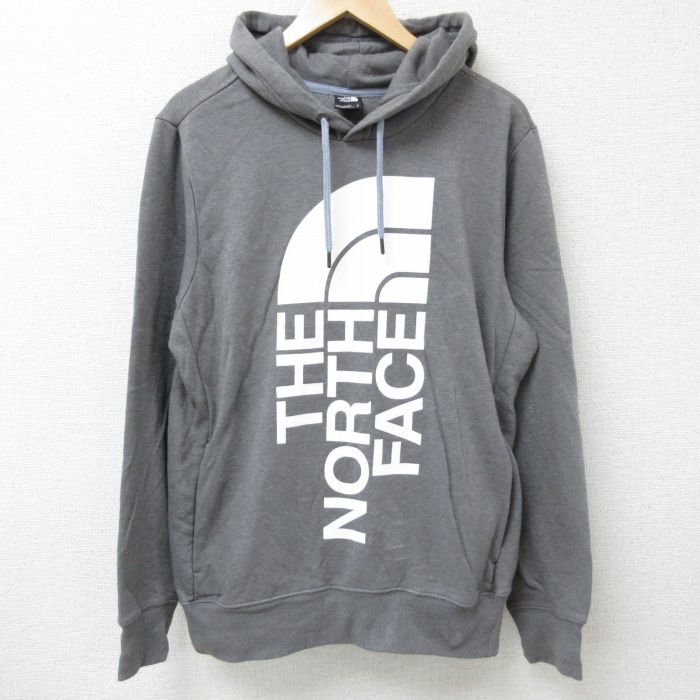 L★古着 ノースフェイス THE NORTH FACE 長袖 スウェット パーカー メンズ ビッグロゴ 濃グレー 霜降り 24dec13 中古 スエット トレーナー トップス