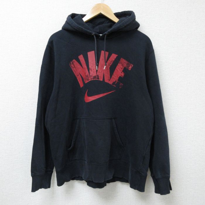 XL★古着 ナイキ NIKE 長袖 スウェット パーカー メンズ ビッグロゴ 大きいサイズ 黒 ブラック 24dec13 中古 スエット トレーナー トップス
