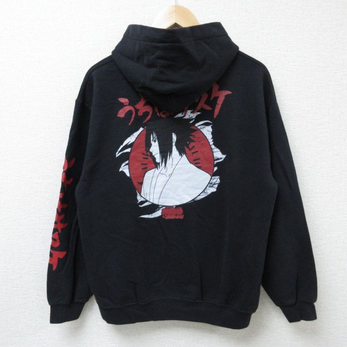 【20%OFF】M★古着 長袖 スウェット パーカー メンズ アニメ NARUTO ナルト疾風伝 うちはサスケ 黒 ブラック 24dec13 中古 スエット トレーナー トップス