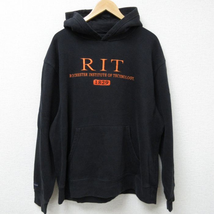 XL★古着 ジャンスポーツ 長袖 スウェット パーカー メンズ 00年代 00s RIT 刺繍 黒 ブラック 24dec13 中古 スエット トレーナー トップス