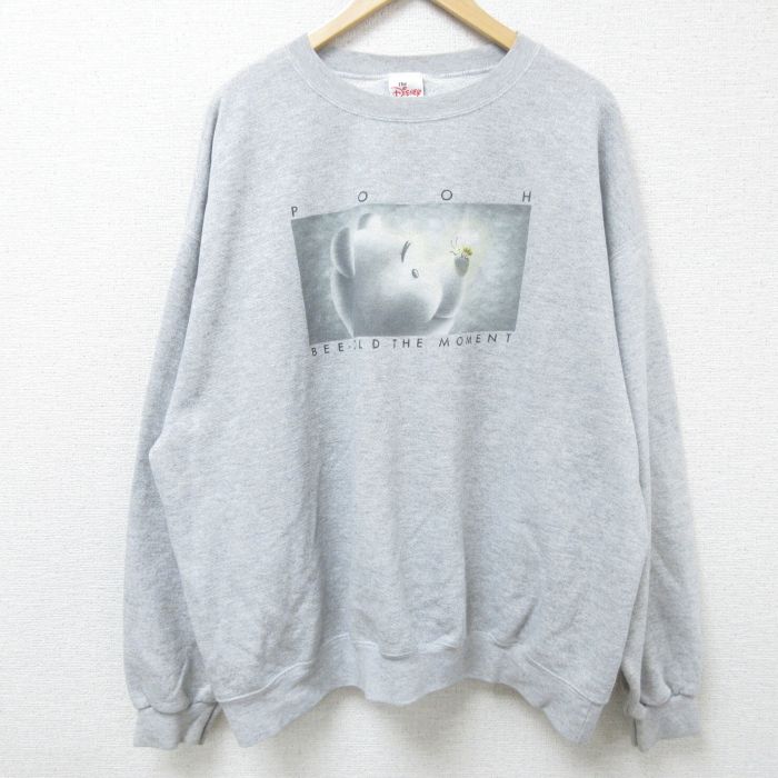 【50%OFF】XL★古着 長袖 スウェット メンズ 00年代 00s ディズニー DISNEY くまのプーさん 大きいサイズ クルーネック グレー 霜降り 【spe】 24dec13 中古 スエット トレーナー トップス