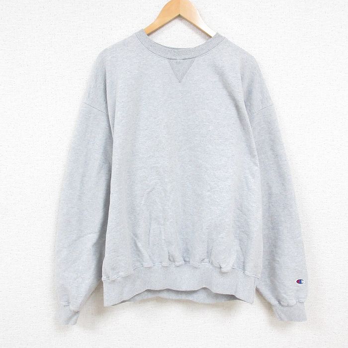 XL★古着 チャンピオン Champion 長袖 スウェット メンズ 00年代 00s 無地 大きいサイズ クルーネック グレー 霜降り 24dec07 中古 スエット トレーナー トップス