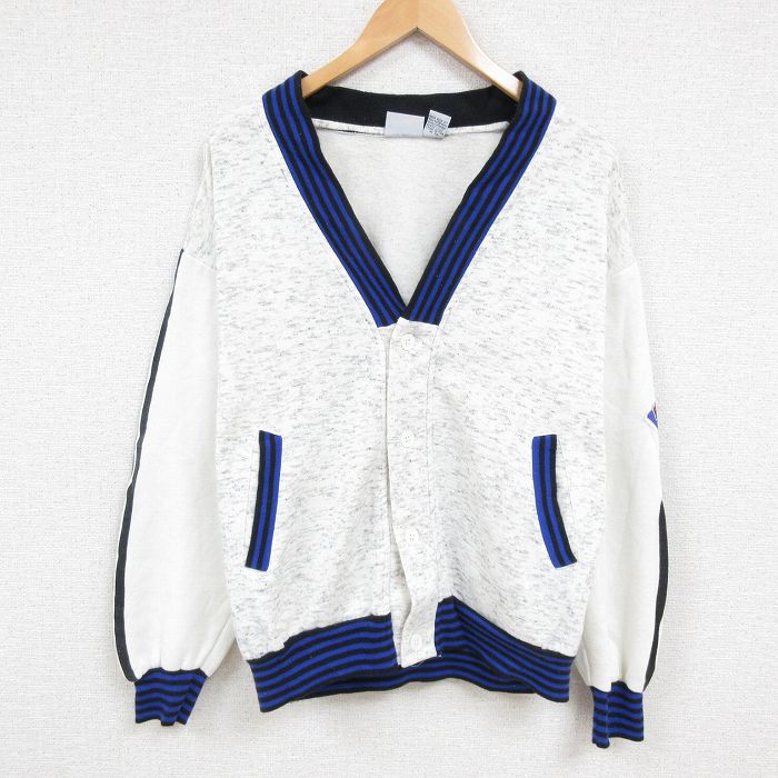 【20%OFF】L★古着 メンバーズオンリー 長袖 スウェット カーディガン メンズ 90年代 90s マルチカラー 薄グレー他 霜降り 24dec07 中古 スエット トレーナー トップス