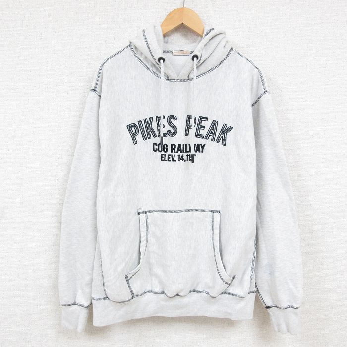 XL★古着 MVスポーツ 長袖 スウェット パーカー メンズ 00年代 00s パイクスピーク 刺繍 大きいサイズ 薄グレー 霜降り 24dec07 中古 スエット トレーナー トップス