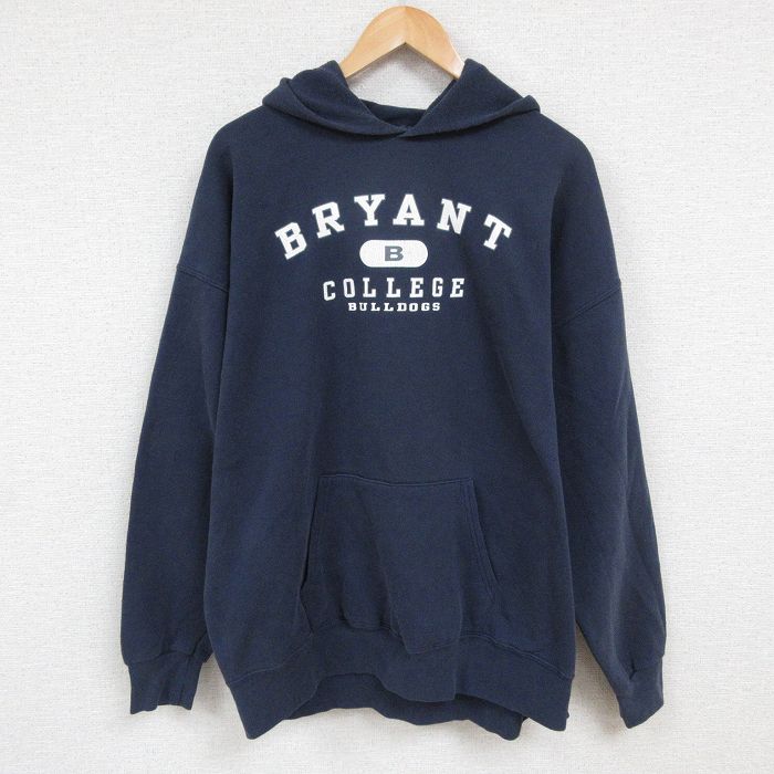 【50%OFF】XL★古着 ジャンスポーツ 長袖 スウェット パーカー メンズ 90年代 90s BRYANT カレッジ 大きいサイズ USA製 紺 ネイビー 24dec11 中古 スエット トレーナー トップス