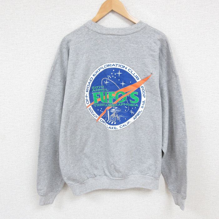 XL★古着 ヘインズ Hanes 長袖 スウェット メンズ 00年代 00s 宇宙船 大きいサイズ クルーネック USA製 グレー 霜降り 【spe】 24dec11 中古 スエット トレーナー トップス