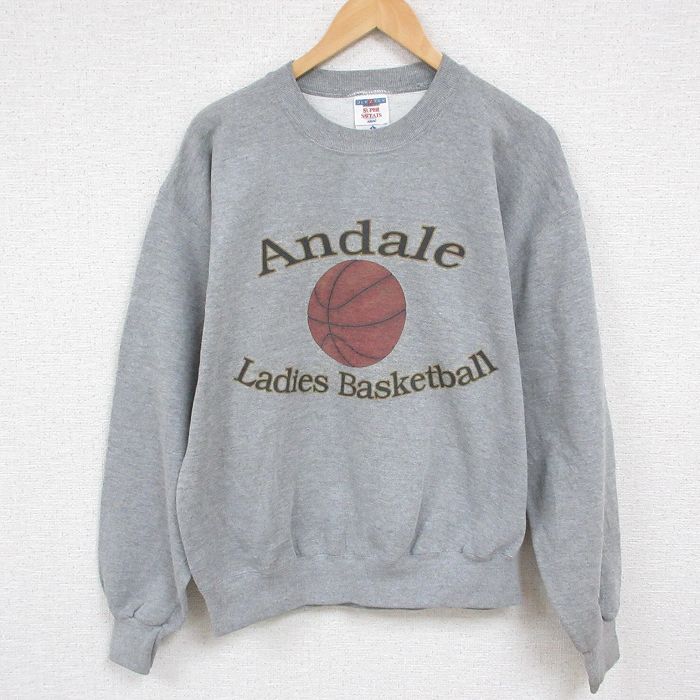L★古着 ジャージーズ 長袖 スウェット メンズ 90年代 90s バスケットボール クルーネック USA製 グレー 霜降り 24dec11 中古 スエット トレーナー トップス