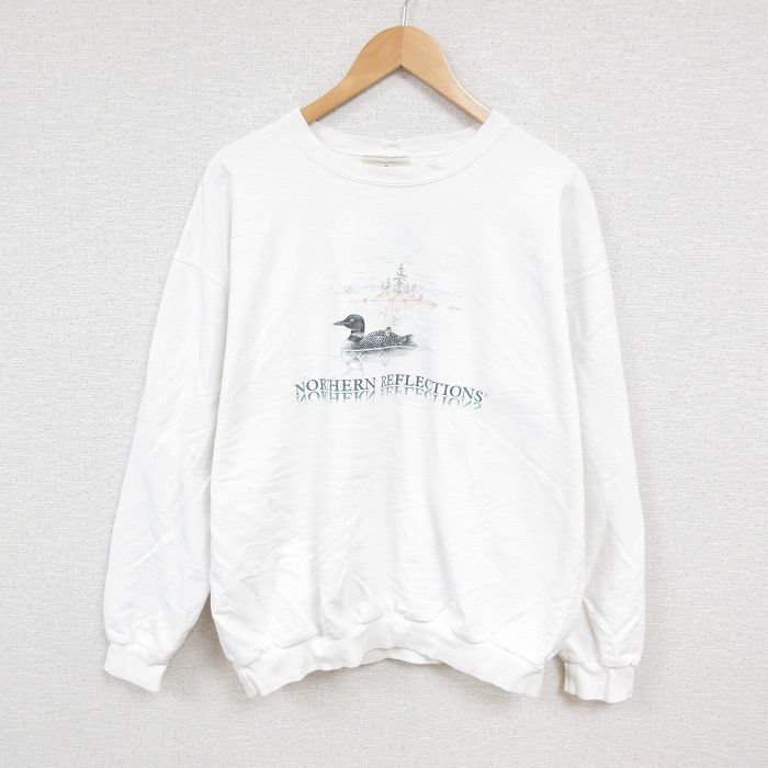 【50%OFF】XL★古着 長袖 スウェット メンズ 00年代 00s カモ コットン クルーネック カナダ製 白 ホワイト 24dec11 中古 スエット トレーナー トップス