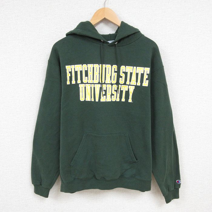 L★古着 チャンピオン Champion 長袖 スウェット パーカー メンズ フィッチバーグ 大学 緑 グリーン 24dec11 中古 スエット トレーナー トップス