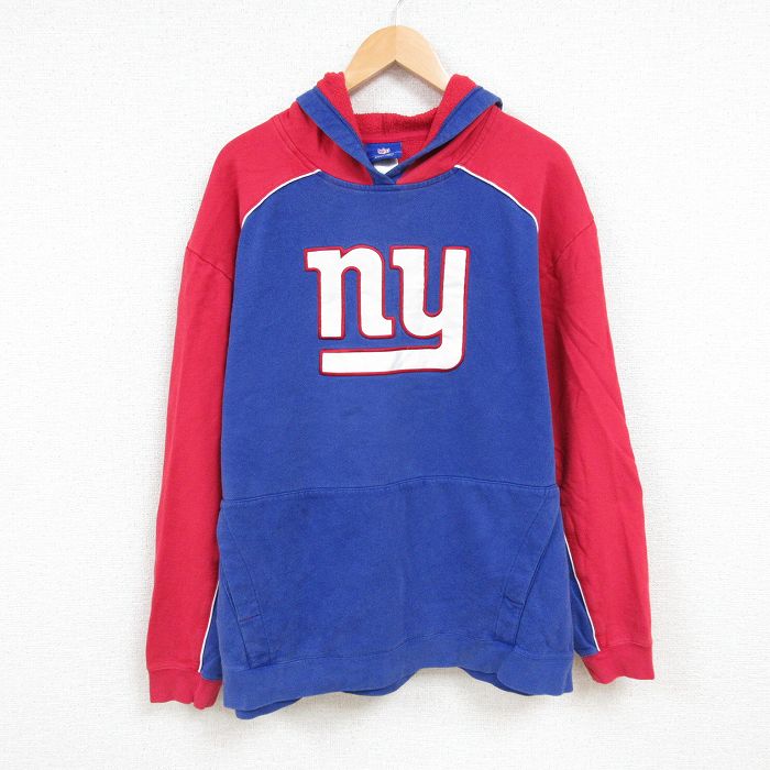 XL★古着 リーボック REEBOK 長袖 スウェット パーカー メンズ 00年代 00s NFL ニューヨークジャイアンツ ツートンカラー 刺繍 大きいサイズ ラグラン 青 ブルー 24dec11 中古 スエット トレーナー トップス