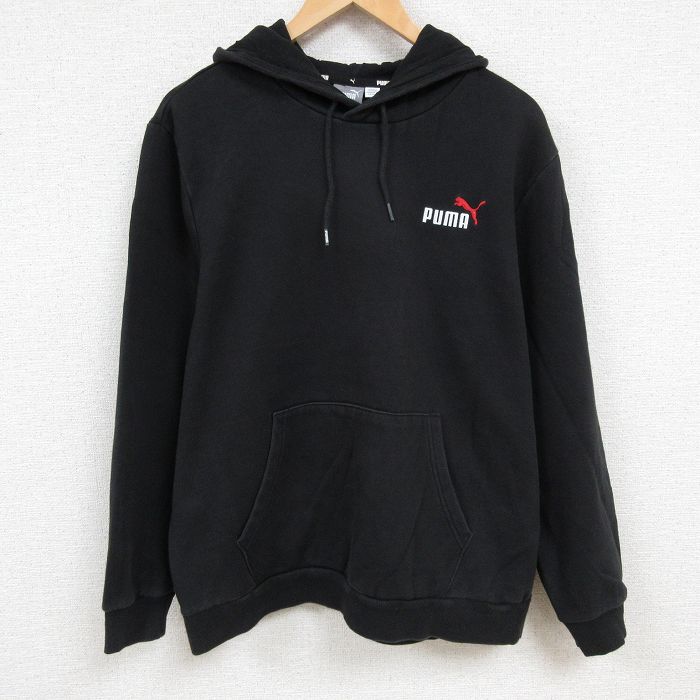 XL★古着 プーマ puma 長袖 スウェット パーカー メンズ ワンポイントロゴ 大きいサイズ 黒 ブラック 24dec11 中古 スエット トレーナー トップス
