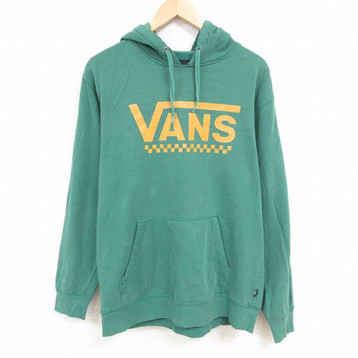 XL★古着 バンズ VANS 長袖 スウェット パーカー メンズ ビッグロゴ 緑 グリーン 24dec11 中古 スエット トレーナー トップス